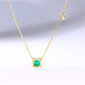 wholesale S925 sterling silver minimalist geometric square elegant emerald green zircon necklace for women wholesale clearance-0-2