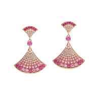 wholesale GRC lab-grown pink and blue sapphire high-carbon diamond fan earrings, plated with 925 sterling gold, same style as Liu Yifei's, for women-GRC cultured ruby  925 silver