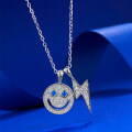 wholesale Metal Material: 925 Sterling Silver European and American cross-border women's smiley face lightning necklace, versatile and high-end, does not fade, available for live streaming drop shipping-0-1