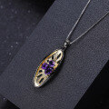 wholesale 925 Silver Italian Craft Designer Gemstone Pendant Vintage High-End Natural Amethyst Necklace Pendant-0-2