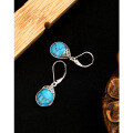wholesale 925 Sterling Silver Teardrop Turquoise Earrings for Women, European and American Autumn Winter Luxury High-End French Retro Ear Clips Earrings-0-1