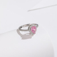 wholesale S925 Sterling Silver Waterdrop Pear-Shaped Ring for Women with Ice Flower Cut and High-Carbon Diamond-Pink Diamond Ring Adjustable Opening