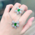 wholesale Sterling Silver, New European Luxury Butterfly Necklace for Women with Grand Emerald Pendant 40+5-0-2