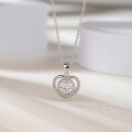 wholesale S925 Silver Korean Fashion Hollow Diamond-Encrusted Sweet Creative Beating Heart Pendant Necklace for Women-0-0