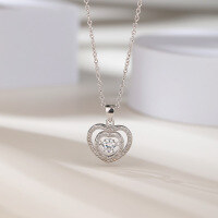 wholesale S925 Silver Korean Fashion Hollow Diamond-Encrusted Sweet Creative Beating Heart Pendant Necklace for Women-Single Pendant - Without Chain 925 Silver