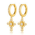 wholesale S925 Sterling Silver Micro-Pave Zircon Cross Pendant Hoop Ear Clasp Fashionably Unique and Creative High-End Earrings-0-0