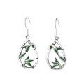 wholesale S925 sterling silver antique matte finish resin enamel leaf bamboo joint earrings with courtly elegance-0-6