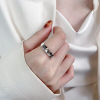 wholesale S925 Sterling Silver Retro Korean Style Creative Minimalist English Open Ring Niche Ins Versatile Index Finger Ring-1141FJ/approx. 3g Opening adjustable