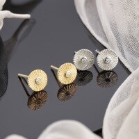 wholesale S925 Sterling Silver Textured Round Stud Earrings Sunflower Simple and Exquisite Retro Roman Style Ear Studs Wholesale-Gold 925 silver