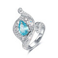 wholesale 925 Silver Gold-Plated Ring with High-Carbon Diamond, Paraiba, and Aquamarine Cut Waterdrop Cala Lily Design, Versatile Women's Ring-0-5
