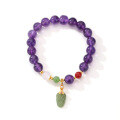 wholesale S925 Sterling Silver Leaf Amethyst Agate Bracelet for Women, Fresh and Elegant Purple Gem Gift for Best Friend, Agate Bead String for Luck-0-4