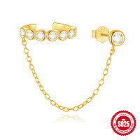 wholesale S925 Sterling Silver rhinestone chain tassel ear clip thread ear stud, Korean style-Single gold 925 silver