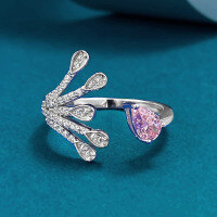 wholesale 925 Sterling Silver ZHUO ZHI FAN Jewelry New INS Sweet Teardrop 4*6 Padparadscha Pink Diamond Open Ring-R1283 Pink Diamond Open Ring  Size 6