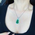 wholesale S925 Sterling Silver Women's New Chinese Style Gourd Pendant, Imperial Green High Ice Ruyi Simple Chinese Wind Necklace-0-3