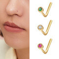 wholesale 925 Sterling Silver Single Round CZ Nose Ring with L-Shaped for women-0-0