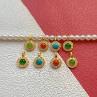 wholesale Gold-plated 925 ancient silver fittings inlaid with natural jadeite, southern red agate, turquoise, and jasper pendant beads for DIY Buddhist prayer beads accessories-One turquoise model