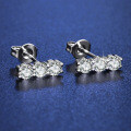 S925 Silver Three-Life Stone Earrings Women's Simple Wedding Moissanite Gift-0-0