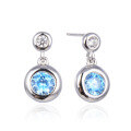 wholesale S925 sterling silver cross-border minimalist crystal-embedded earrings for women, Japanese and Korean style, ultra-sparkly blue bubble simulated diamond earrings-0-4