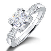 wholesale S925 sterling silver gold-plated cross-border best-selling 1-carat moissanite ring for women, small waist bullhead style moissanite ring-Platinum>US 5.5