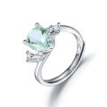 wholesale S925 Sterling Silver Natural Green Amethyst Ring, Adjustable Opening Fashion Elegant Luxury Inlaid Natural Colored Gemstone Ring-0-4