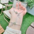 wholesale S925 Silver Chinese Style Handmade Artisan Jade Bamboo Knot Tassel Bracelet, Fashionable Retro Niche Broken Silver Jewelry Accessory-0-0