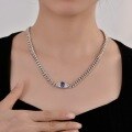 wholesale 925 Silver Spell New 2 Carat Egg-shaped 7*9 Tanzanian Evil Eye Necklace European and American Cuban Chain 48cm-0-3