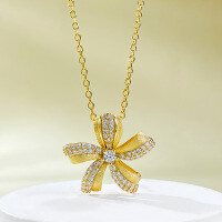 wholesale S925 gold-plated French romantic gold floral pendant necklace for women, new mid-century style, live broadcast edition-N386 Flower Pendant 925 Silver