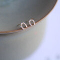 wholesale 9K Gold Full Diamond Large Horseshoe Light Luxury Japanese Style Unique Niche Stud Earrings for Women-0-2