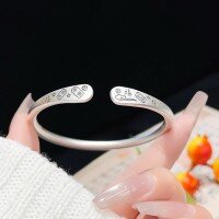 wholesale 9999 Pure Silver "Ocean Oath and Mountain Pledge" Bracelet – Chinese Trend Style, New Chinese Retro, High-End Aesthetic, Openable Bangle-3 Pure Silver