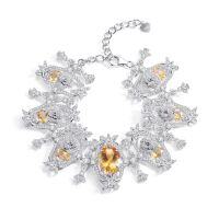wholesale [925 Sterling Silver] Original design inlaid with natural crystal topaz bracelet, heavy work luxurious gemstone bracelet adjustable-Natural citrine bracelet