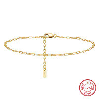 wholesale S925 Sterling Silver Adjustable Cross Chain Ankle Bracelet, Cross-border INS Fashion Versatile Manufacturer-Electroplated 14K gold &gt; 925 silver