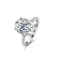 S925 Silver 7-Carat Oval Moissanite Ring for Women-Set with D-color moissanite (7 carats)  US No. 6