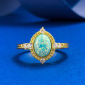 wholesale S925 Silver Gold-Plated Opal Dreamy Blue Courtly Style Luxury Ring-0-0