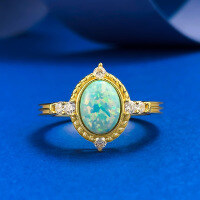 wholesale S925 Silver Gold-Plated Opal Dreamy Blue Courtly Style Luxury Ring-R1286 Opal Blue Ring Size 6