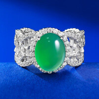 wholesale 925 Silver Plated High Ice Green Chalcedony Elegant Large Cabochon 8*10 Agate-R846 Chrysoprase Ring Size 5