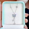 wholesale S925 Sterling Silver Enamel Butterfly Necklace "Misty Dream of Butterflies" is a fairy-like gradient color collarbone necklace in forest style-0-4