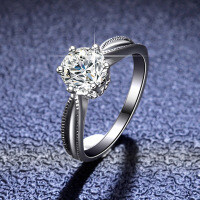 925 Sterling Silver Moissanite Ring, Six-Prong Classic Ribbon Proposal Ring for Women.-1 carat (empty setting)  19 yards