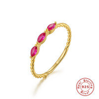 wholesale S925 Sterling Silver Pink Marquise Twist Ring with Diamond Accents and Step Shank, Korean Style Luxury Index Finger Ring-Gold-Style 1 No. 7