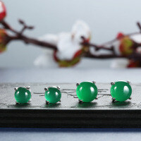 S925 Silver Chinese Style New Chinese Emperor Green Chalcedony Stud Earrings-Egg-shaped stud earrings - ED154 (6mm)  925 silver