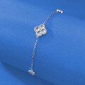 wholesale S925 Silver Four-Leaf Clover Bracelet, New Style, Full Diamond, Versatile and Fashionable, Can Be Worn as Ankle Chain, Live Streaming Drop Shipping-0-2