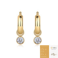 Silver Gold Fashion Hypoallergenic Earrings Moissanite Light Luxury-E15141 Moissanite 1 Carat * 2 (with GRA certificate)  925 Silver Electroplated Yellow