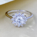 wholesale S925 Sterling Silver 6mm Zircon Sunflower High-end Proposal Ring for Women, Premium Live Stream Xiaohongshu Style-0-0