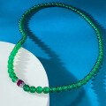 wholesale Silver-set high-end jewelry, icy imperial green chrysoprase beaded necklace, versatile 60mm full strand, 50cm-0-0