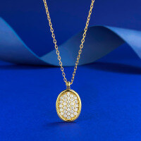 wholesale S925 Silver Gold Vintage Style Full Diamond-Encrusted Oval Pendant Necklace, Mu Jing Jewelry New Design, Light Luxury and Niche High-End-N487 Gold >925 Silver