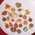 wholesale Gold-plated enamel pendant, cloisonné bracelet, antique-style necklace DIY accessories, sand gold charms: gourd, ruyi, lotus pod-0-1