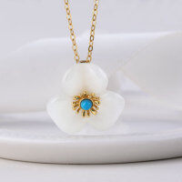 wholesale 925 Silver Gold-Plated with Certificate, Dainty and Fresh Lady Necklace Choker, Light Luxury Style Clover Flower Pendant Inlaid with Hetian Jade-19*19mm White Jade Clover Flower Pendant (without chain)  925 Silver