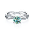 wholesale S925 Silver Green Moissanite 1 Carat Designed Internet-Famous Ring with GRA Certificate, Light Luxury Fashion Gemstone Ring-0-4