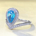 wholesale S925 Silver Zhuo Zhifan Crown Aquamarine 6*9mm Teardrop Ring for Women, Fashion Commuter Style-0-1