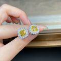 wholesale S925 Sterling Silver Earrings for Women Full-Cut Yellow Zircon Square Prong Setting European and American Live Streaming Hot Style Versatile Wholesale Direct from Manufacturer-0-3