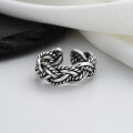 wholesale S925 Sterling Silver Retro Twist Rope Hand-Woven Adjustable Ring Fashion Minimalist Style Band-0-1